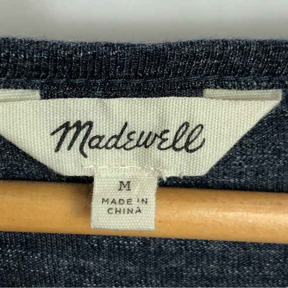 MADEWELL. Navy blue color block, V-neck long sleeve T-shirt. - Picture 3 of 8